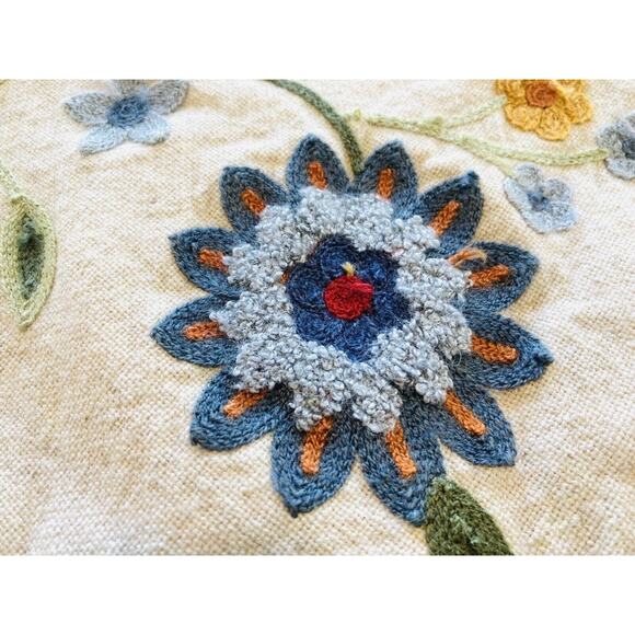 Pier 1 Embroidered Pillow Shams Floral Red Gold Blue Cover Mini Small 13" India - Picture 6 of 11